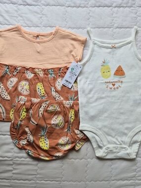 Carter's Peach and White Fruit Print Baby Matching Set